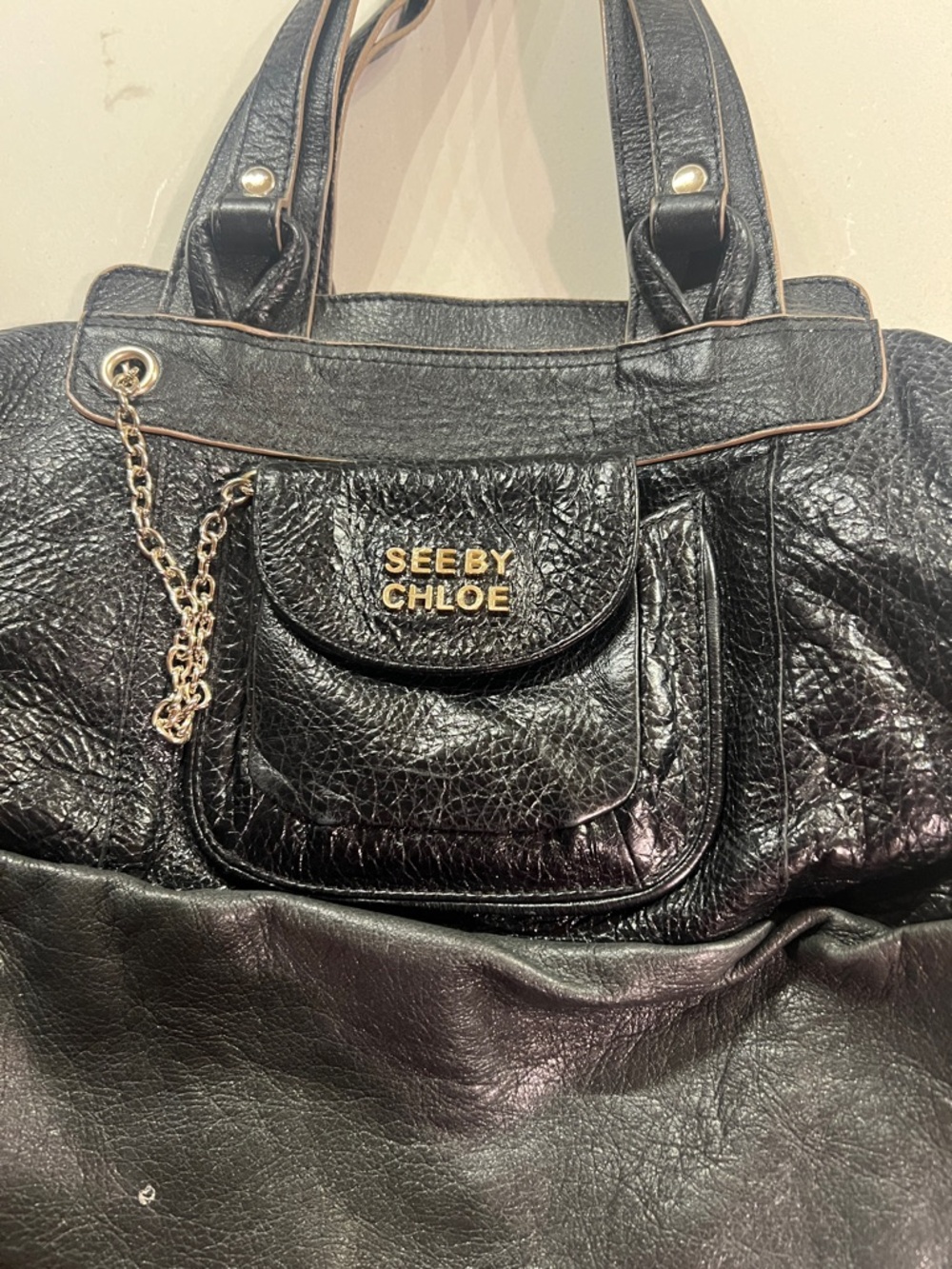 See By Chloe Black Leather Tote with Branded Charm - Picture 4 of 8